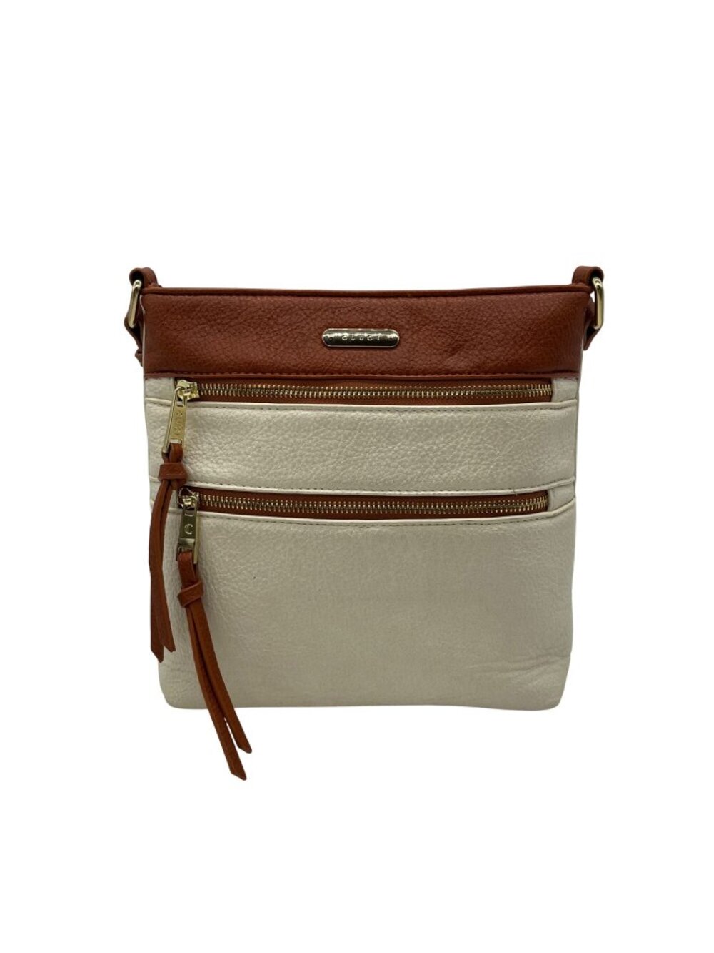 Cluci Cream And Brown Pebbled Faux Leather Crossbody Bag